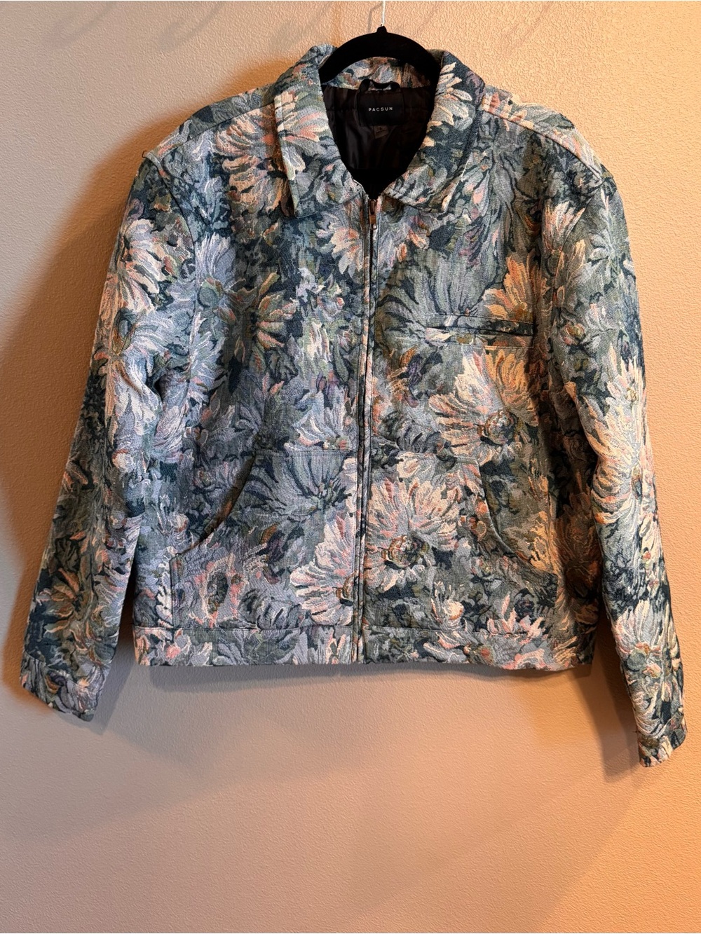 PacSun Blue Daisies Jacquard Quilted Floral Bomber Jacket - Green, Cream & Pink